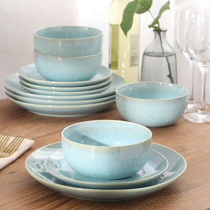 Gibson Elite Pine Coast Plates and Bowls Sets, 12-Piece Stoneware Dinnerware - Image 6