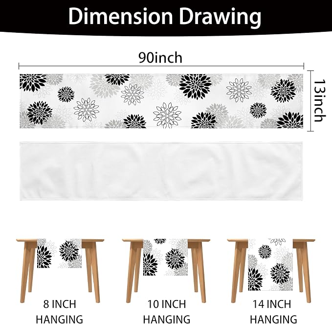 Dahlia Flower Table Runner 13x90 Inch Farmhouse Blue Gray Runners Modern Table - Image 7