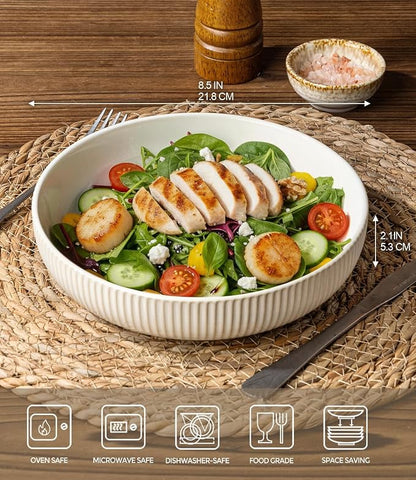 8.5" Ceramic Pasta Bowls Set of 4, Salad Bowls | Versatile Serving Bowls - Image 2