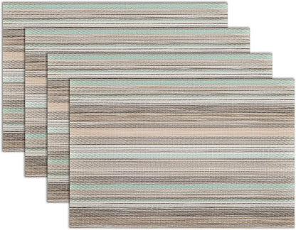 Winknowl Placemats Set of 4, Heat Resistant Non-Slip Vinyl Woven Table Mats for Dining Table, Washable Durable Elegant Place Mats for Kitchen Indoor/Outdoor Use (Teal Green)
