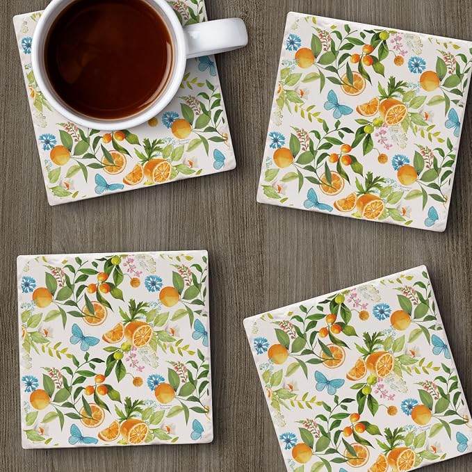Thirstystone Sweet Clementine 4 Pack Tumbled Tile Stone Coasters | 4" Square - Image 5