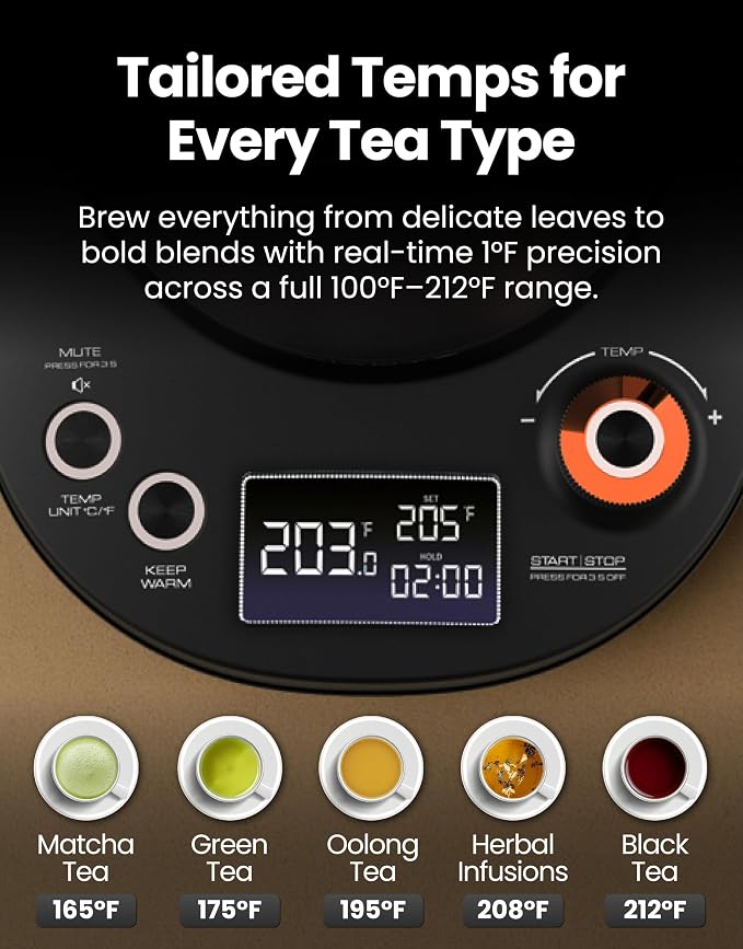 Viante Electric Gooseneck Kettle 0.8L, Pour Over Coffee & Tea, Temp Control | - Image 2