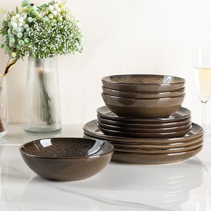 AmorArc Ceramic Dinnerware Sets,Handmade Reactive Glaze Stoneware Plates and Bowls Sets,Highly Chip and Crack Resistant | Dishwasher & Microwave Safe Dishes Set,Service for 4 (12pc)