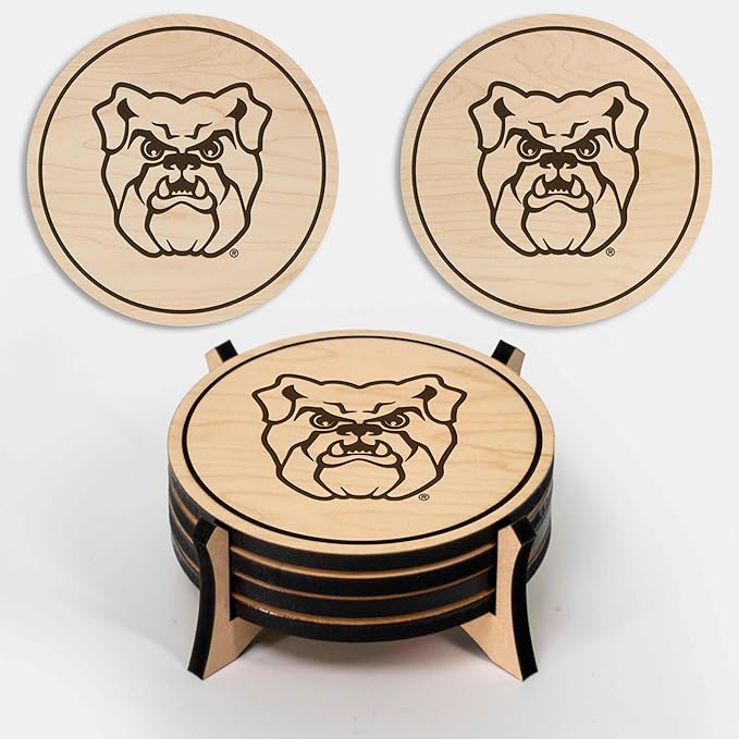 LazerEdge Butler Bulldogs Wooden Coaster Set - Maple Wood - Officially Licensed Product - 4-Pack