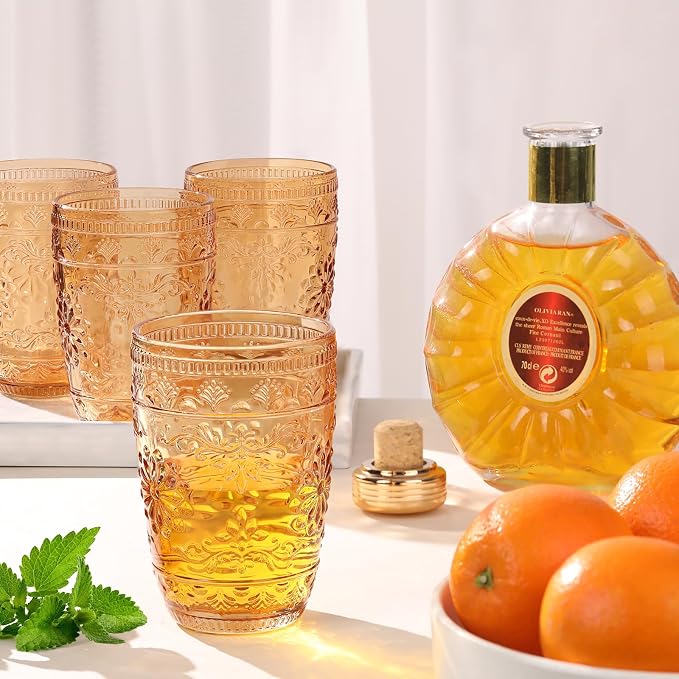 abrwyy Amber Drinking Glasses, Amber Glassware, 14oz Vintage Water Glasses | - Image 6