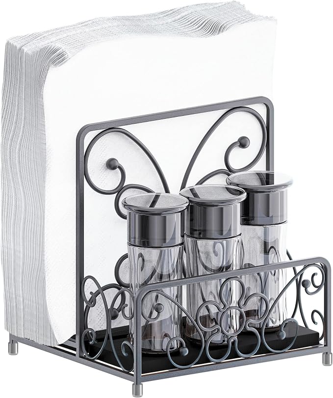 Napkin Holder with Salt and Pepper Caddy, Metal Table Dispenser | Dinner Napkins by levimetree