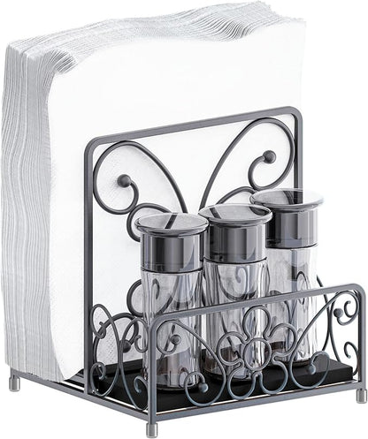 Napkin Holder with Salt and Pepper Caddy, Metal Table Dispenser | Dinner Napkins by levimetree
