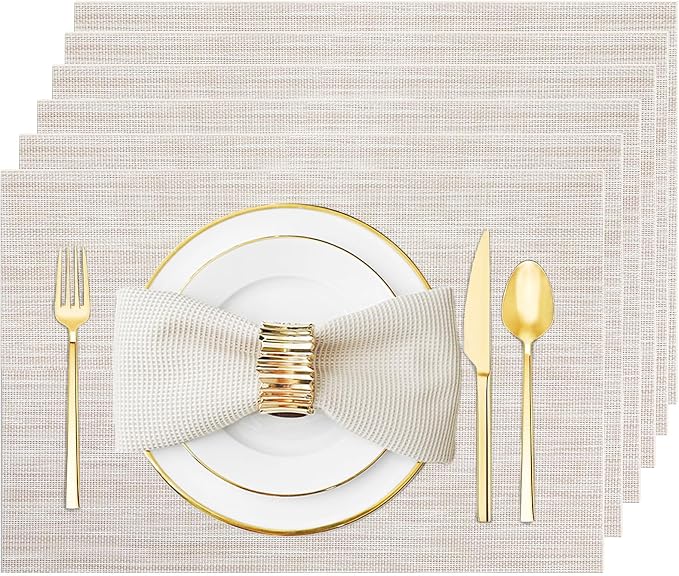 Beige Vinyl Placemats Set of 6, Heat Resistant Table Placemats | 18x12 inch by Uolr