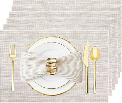 Beige Vinyl Placemats Set of 6, Heat Resistant Table Placemats | 18x12 inch by Uolr