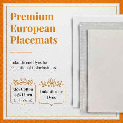 Premium European Cloth Table Linen Placemats - 56% Cotton 44% Linen Fabric, Jacquard Woven Design - for Occasions or Daily Use - Machine Washable - Carlo Lamperti Italy - Natural, 20"x14" (Set of 4)