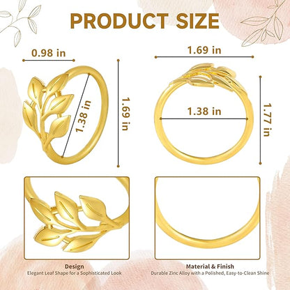 Gold Napkin Rings Set of 12, Shiny Zinc Alloy, Durable Polished Leaf Shaped Napkin Rings Fits Any Beautiful Table Decor for Christmas, Wedding, Party, Gift Idea for Elegant Table Settings