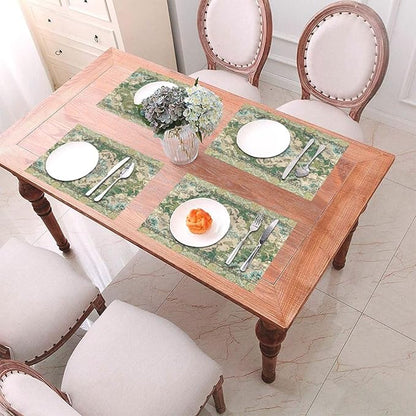 Sage Green Placemats 12x18 Inches Set of 4, Boho Vintage Ethnic Carpet Decorative Rectangle Table Mats for Party, Home Kitchen,Dining Table Decoration
