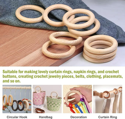 FoDau770 10pcs Natural Beech Wooden Rings, Unfinished Solid Wood Rings Heavy - Image 7