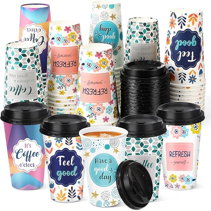 50 Pack 16 oz Disposable Coffee Cups by Ovveroche