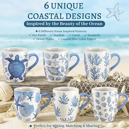 Qinyoung 6 Pcs Coastal Coffee Mugs Set 12oz Beach Ceramic Cups - Image 3