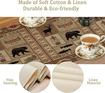Vintage Rustic Cabin Bear Table Runner, Cottage Country Style Pine Tree Elk - Image 5