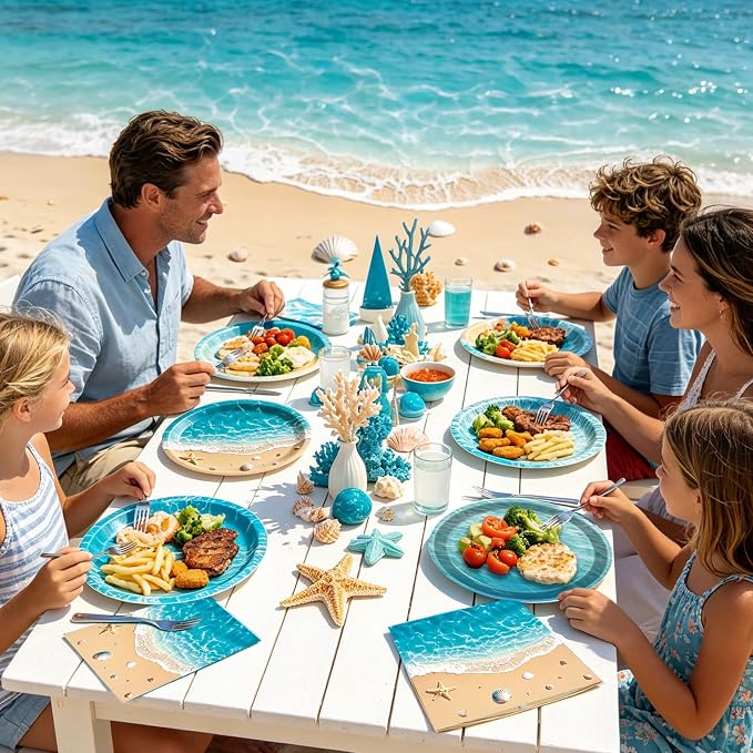 40 Pcs Summer Beach Plates and Napkins, Ocean Waves Desserts Plates and Beach - Image 7