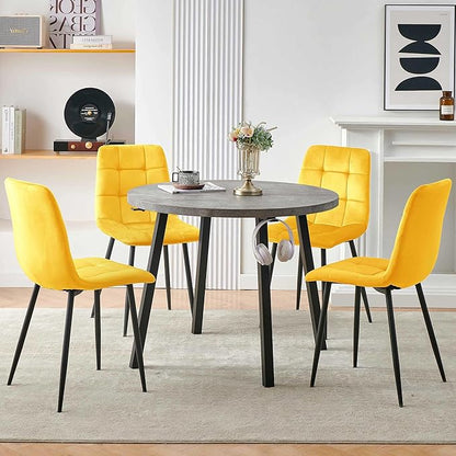Modern 4-Person Round Dining Table Set, Space-Saving for Kitchen, Living Room, Apartment, Includes Dining Table & 4 Yellow Chairs,Small Dining Room Set for 4