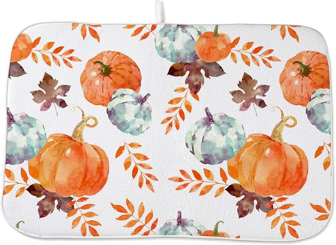 Fall Pumpkin Dish Drying Mat for Kitchen Counter 18x24 Inch Blue Orange Pumpkin by Unknown