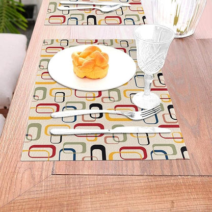 Mid Century Modern Dining Placemats Set of 4, Vintage Decorative Table Mats for Kitchen Home Party Decor Washable Retro Linen Place Mats 12"x18"