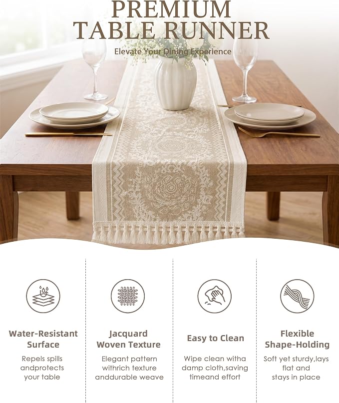 Table Runner, 13.8 x 72 Inch, Jacquard Woven - Image 2