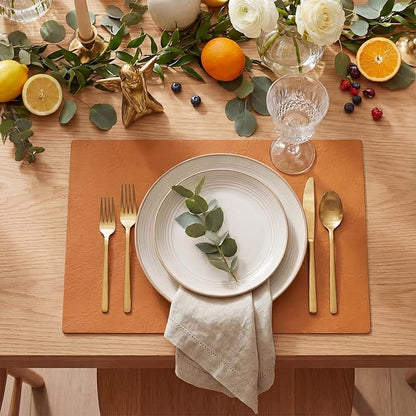 Artoid Mode Rust Faux Leather Placemats Set of 4, 12x18 Inch Waterproof Wipeable Heat Resistant Vinyl Place Mats, Reversible Table Mats for Fall Kitchen Dining Decor