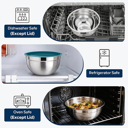 E-far Mixing Bowls With Lids Sets of 5, 10-Piece Stainless Steel Salad Metal - Image 7