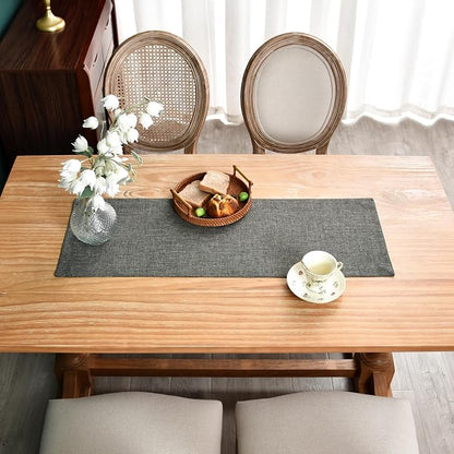 NEWISHER Farmhouse Rustic Faux Linen Dark Grey Table Runner 13x36inch | Dark - Image 4