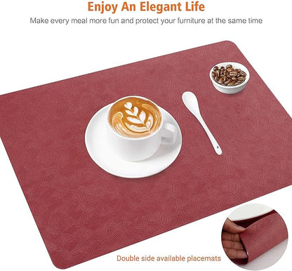 Vinyl Placemats Set of 4 Heat Resistant Easy Clean Non-Slip Place Mats for Dining Table Faux Leather Waterproof Stain Resistant Wipeable Washable PVC Table Mats(4, Red)