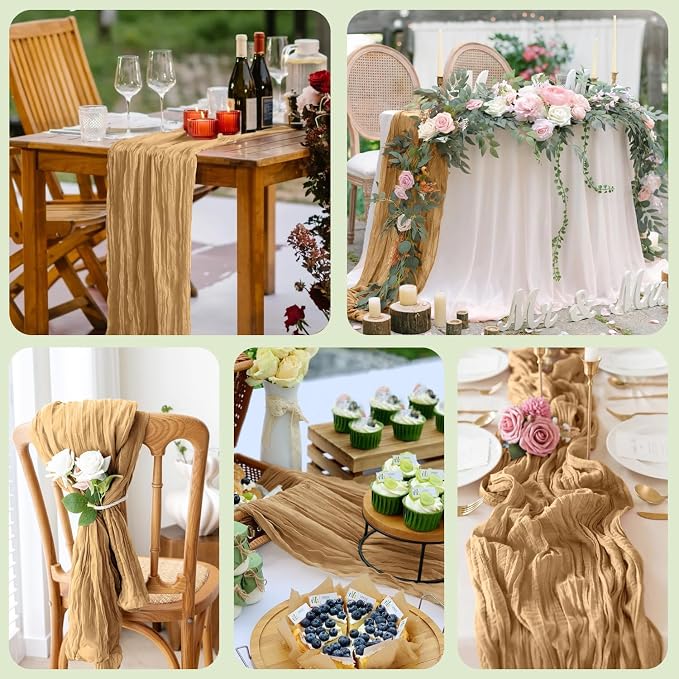 Cheesecloth Table Runner Khaki 10FT Boho Gauze Runner - Image 7