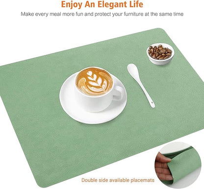 Vinyl Placemats Set of 4 Heat Resistant Easy Clean Non-Slip Place Mats for Dining Table Faux Leather Waterproof Stain Resistant Wipeable Washable PVC Table Mats(4, Green)