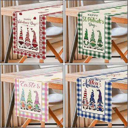 8 Pcs Gnomes Holiday Table Runner 72 Inches Long, Plaid Valentines Day St - Image 3