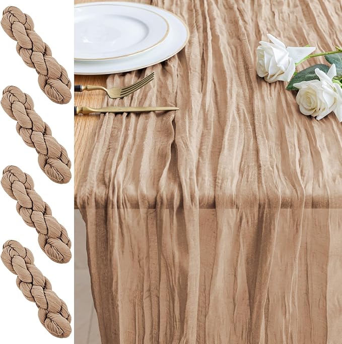 Cheesecloth Table Runner 10FT 4Pcs Nude Boho Gauze Rustic Sheer Runners | by Xiomot