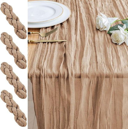 Cheesecloth Table Runner 10FT 4Pcs Nude Boho Gauze Rustic Sheer Runners | by Xiomot