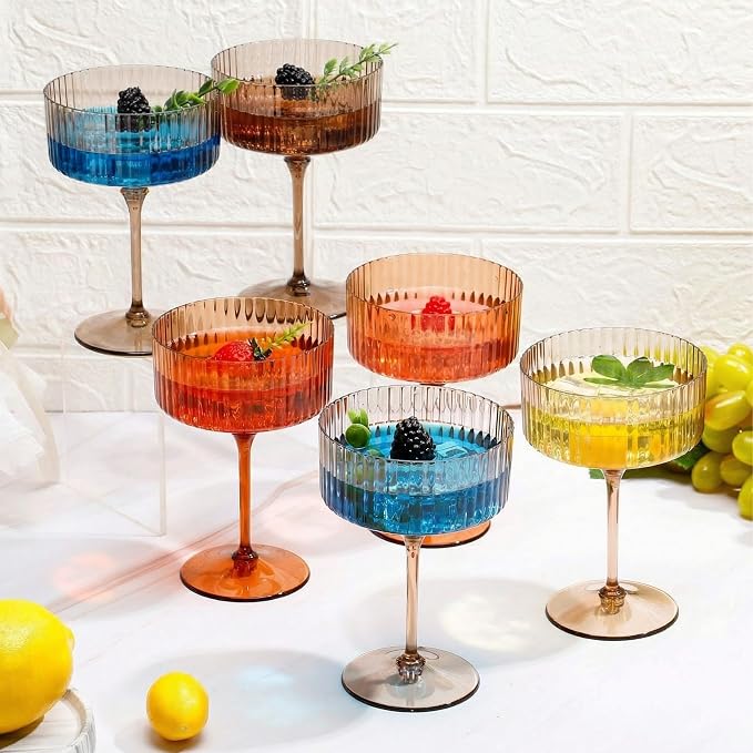 Jingmore 12 Pcs Ribbed Martini Glasses 10 oz Disposable Plastic Vintage Ribbed - Image 3