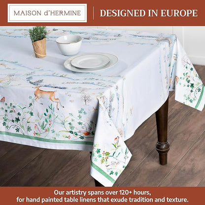 Maison d' Hermine Table Cloth Rectangle Table 100% Cotton 60 x 108 Inches Fall Tablecloth Reusable Everyday Use for Thanksgiving Christmas Decorations Dining Farmhouse Party (Snowy World)
