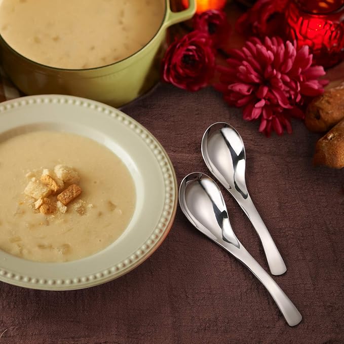HIWARE Thick Heavy-weight Soup Spoons, High Grade Stainless Steel Soup Spoons - Image 4