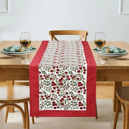 Garnet Red Hand Block Print 100% Cotton Reusable Table Runner 16" X 70" Inches by Ridhi