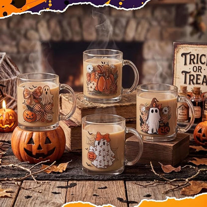 Tioncy 4 Pcs Halloween Ghost Coffee Mugs 12 oz Pumpkin Glass Cups - Image 6