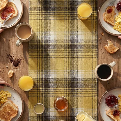 Artoid Mode Yellow Brown Farmhouse Plaid Spring Table Runner, Winter Rustic - Image 6