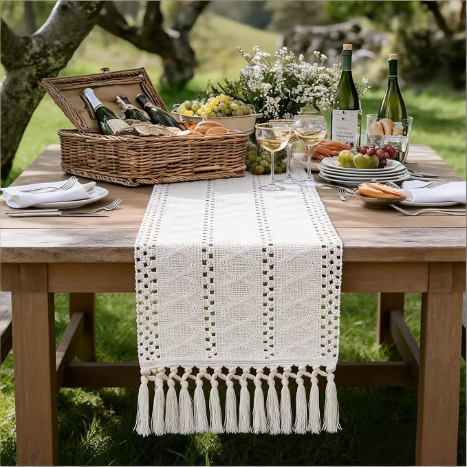Boho Table Runner Summer Farmhouse Rustic Dining Dresser Scarf Home Decor | - Image 6