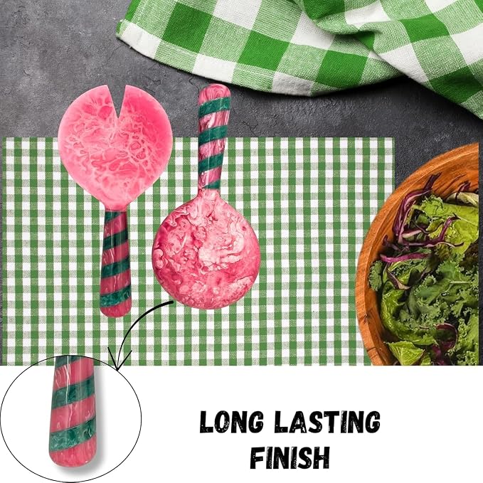 SS Craft Marbled Resin Salad Server Set – Lightweight Serving Spoon & Fork - Image 3