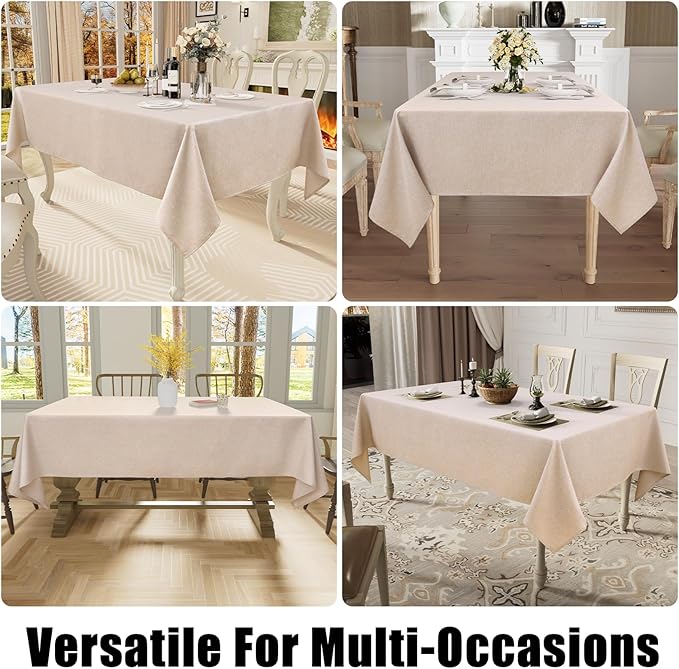 Smiry Square Table Cloth Linen Textured, Waterproof Spillproof Anti-Wrinkle Burlap Tablecloth, Washable Decorative Fabric Table Cover for Dining, Party, Banquet, 60 x 60 Inch, Linen