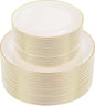 PULOTE 100PCS Ivory Plastic Plates - Cream Plastic Disposable Heavy Duty for Party & Wedding - Include 50 Each (Dinner & Dessert) Plates