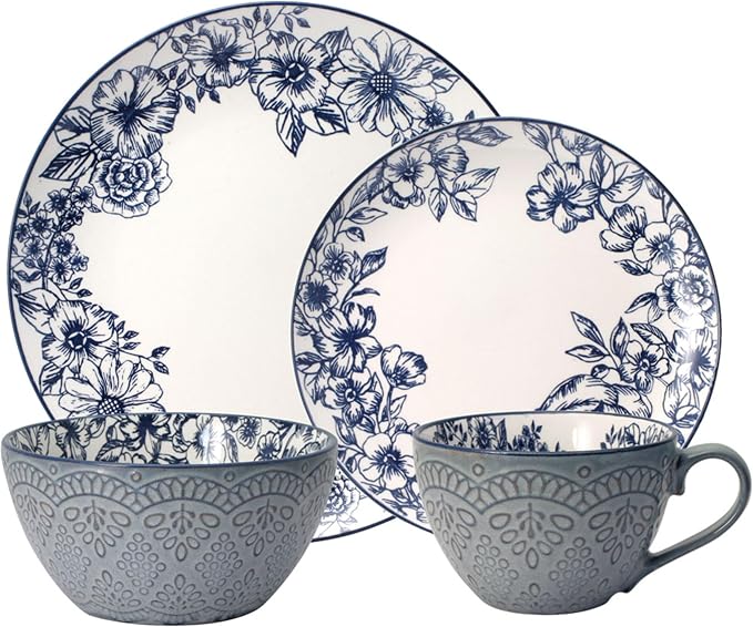 Pfaltzgraff Gabriela Blue 16-Piece Dinnerware Set, Service - Image 2