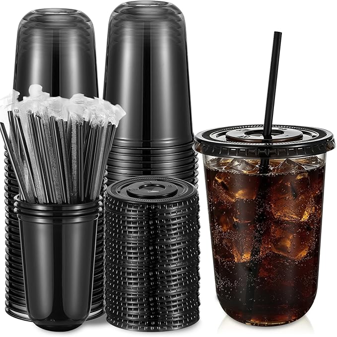 Ziliny 50 Sets 16 oz Black Plastic Cups by Ziliny