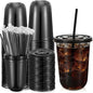 Ziliny 50 Sets 16 oz Black Plastic Cups by Ziliny