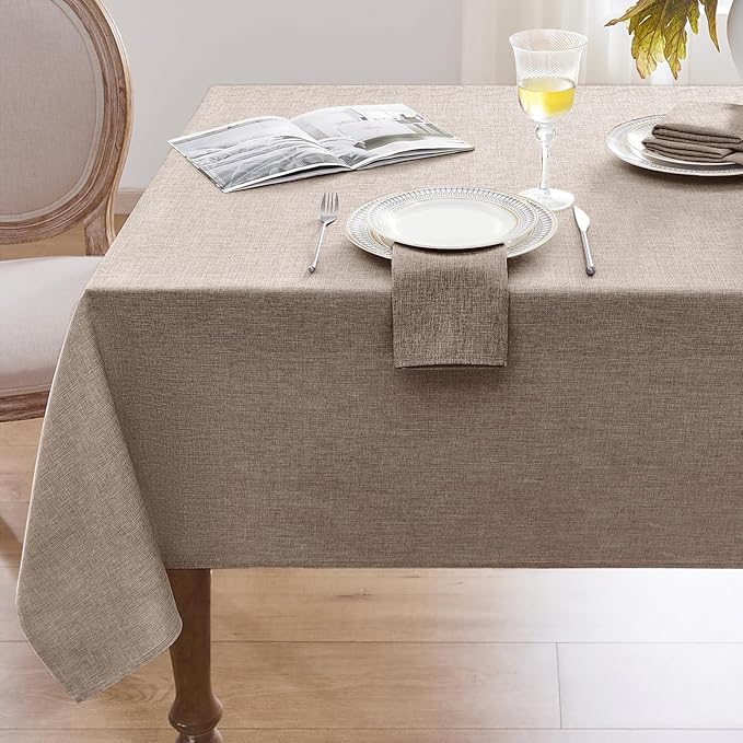 Softalker Large Tablecloths Rectangular 60x104 inch Faux Linen Table Cloth Outdoor Waterproof Stain and Wrinkle Resistant Table Cover for 6/8 Foot Rectangle Dining Table for Party Graduation, Brown