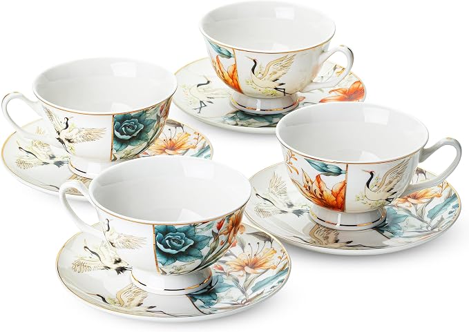 BTaT- Floral Tea Cups and Saucers Set of 4, Porcelain Tea Cup Sets - Image 7