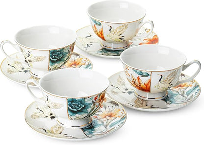 BTaT- Floral Tea Cups and Saucers Set of 4, Porcelain Tea Cup Sets - Image 7